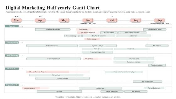 Digital Marketing Half Yearly Gantt Chart Elements PDF