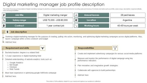 Digital Marketing Manager Job Profile Description Formats PDF