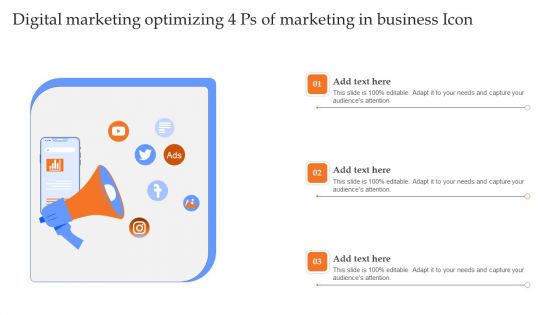 Digital Marketing Optimizing 4 Ps Of Marketing In Business Icon Background PDF