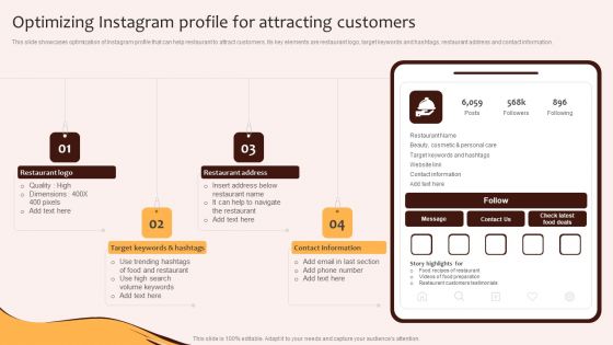 Digital Marketing Plan For Restaurant Business Optimizing Instagram Profile For Attracting Customers Infographics PDF