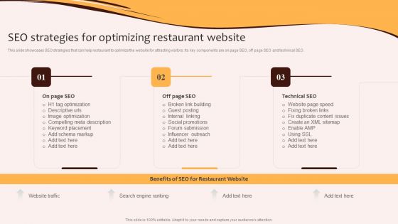 Digital Marketing Plan For Restaurant Business Seo Strategies For Optimizing Restaurant Website Themes PDF