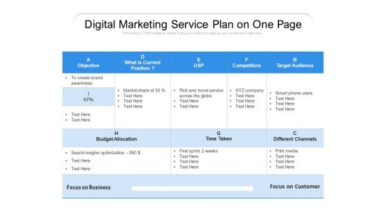 Digital Marketing Service Plan On One Page Ppt PowerPoint Presentation Diagram Templates PDF