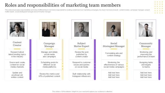 Digital Marketing Strategy Roles And Responsibilities Of Marketing Team Members Professional PDF