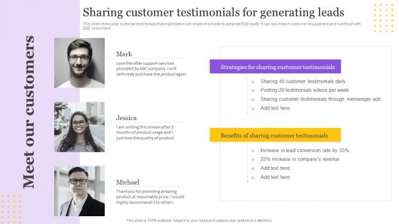 Digital Marketing Strategy Sharing Customer Testimonials For Generating Leads Ideas PDF