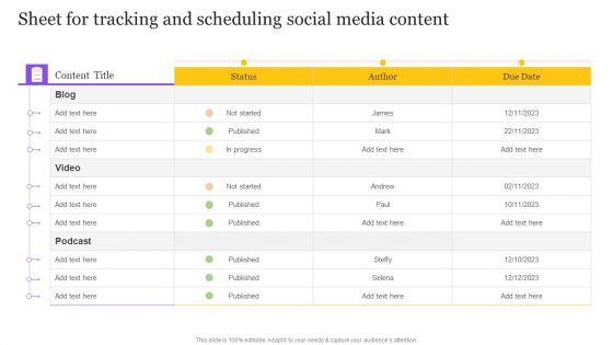 Digital Marketing Strategy Sheet For Tracking And Scheduling Social Media Content Infographics PDF