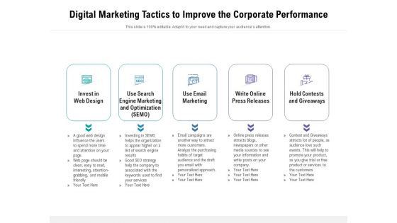 Digital Marketing Tactics To Improve The Corporate Performance Ppt PowerPoint Presentation File Templates PDF