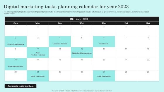 Digital Marketing Tasks Planning Calendar For Year 2023 Structure PDF