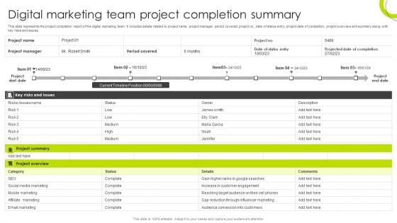 Digital Marketing Team Project Completion Summary Clipart PDF