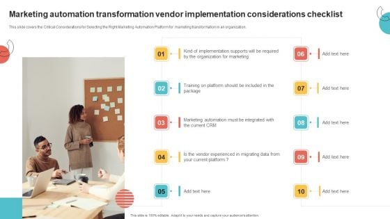 Digital Marketing Toolkit Marketing Automation Transformation Vendor Implementation Considerations Checklist Pictures PDF