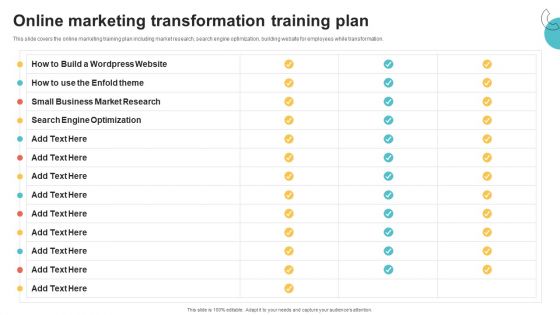 Digital Marketing Toolkit Online Marketing Transformation Training Plan Background PDF