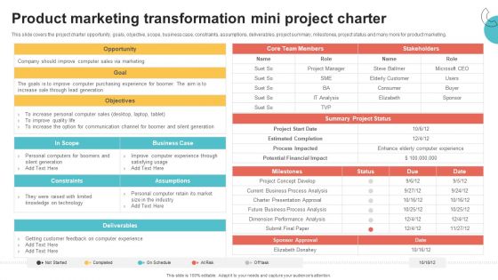 Digital Marketing Toolkit Product Marketing Transformation Mini Project Charter Download PDF