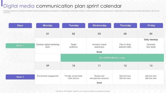 Digital Media Communication Plan Sprint Calendar Information PDF