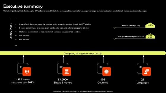 Digital Media Streaming Platform Company Profile Executive Summary Brochure PDF