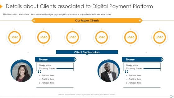 Digital Payment Firm Investment Pitch Deck Details About Clients Associated To Digital Payment Platform Icons PDF