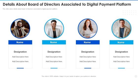 Digital Payment Solution Company Stakeholder Details About Board Of Directors Clipart PDF