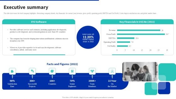 Digital Products Company Outline Executive Summary Designs PDF