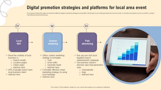 Digital Promotion Strategies And Platforms For Local Area Event Ppt Gallery Show PDF