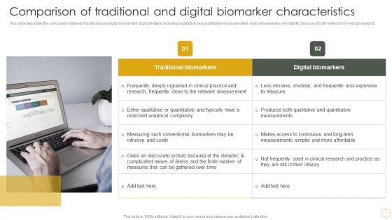 Digital Resilience Biomarker Technologies IT Comparison Of Traditional And Digital Biomarker Characteristics Summary PDF