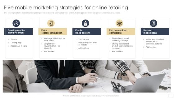 Digital Retail Marketing Techniques To Increase Target Customers Five Mobile Marketing Strategies For Online Diagrams PDF