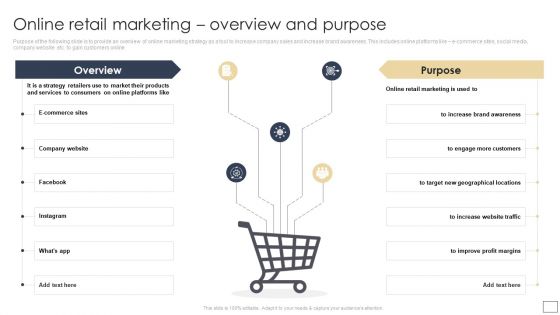 Digital Retail Marketing Techniques To Increase Target Customers Online Retail Marketing Overview And Purpose Professional PDF