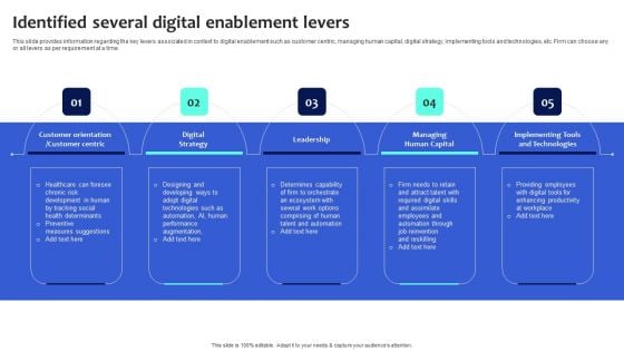 Digital Transformation Checklist To Accelerate Innovation In Business Identified Several Digital Enablement Levers Infographics PDF