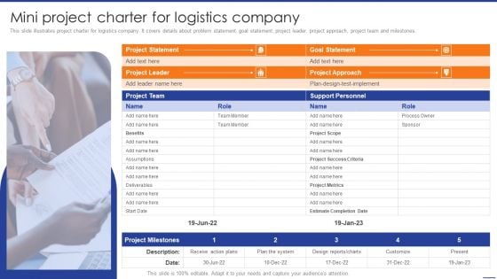 Digital Transformation Of Supply Mini Project Charter For Logistics Company Brochure PDF