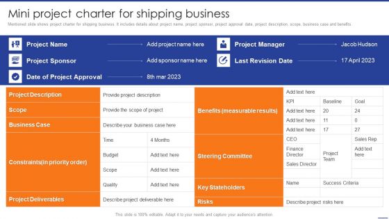 Digital Transformation Of Supply Mini Project Charter For Shipping Business Information PDF