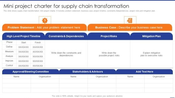 Digital Transformation Of Supply Mini Project Charter For Supply Chain Transformation Diagrams PDF