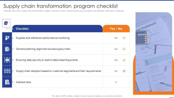 Digital Transformation Of Supply Supply Chain Transformation Program Checklist Elements PDF