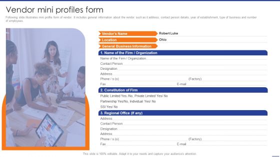 Digital Transformation Of Supply Vendor Mini Profiles Form Infographics PDF
