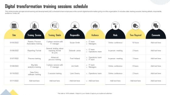 Digital Transformation Training Sessions Schedule Background PDF Digital Transformation Training Sessions Schedule Background PDF