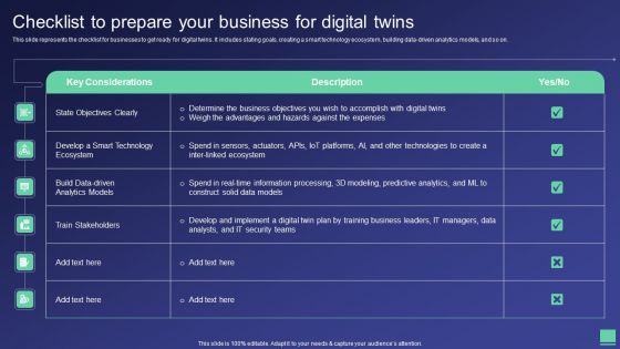 Digital Twin Tech IT Checklist To Prepare Your Business For Digital Twins Inspiration PDF