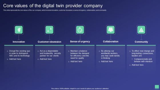 Digital Twin Tech IT Core Values Of The Digital Twin Provider Company Portrait PDF Digital Twin Tech IT Core Values Of The Digital Twin Provider Company Portrait PDF