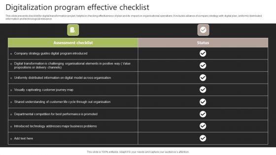 Digitalization Program Effective Checklist Structure PDF