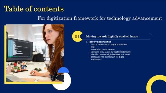 Digitization Framework For Technology Advancement Table Of Contents Graphics PDF