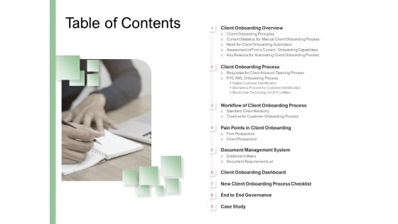 Digitization Of Client Onboarding Table Of Contents Ppt File Template PDF