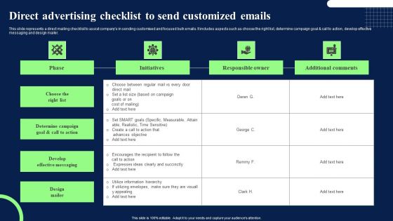 Direct Advertising Checklist To Send Customized Emails Professional PDF