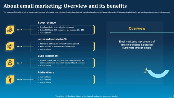 Direct Marketing Techniques To Enhance Business Presence About Email Marketing Overview And Its Benefits Portrait PDF