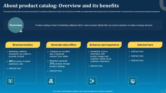 Direct Marketing Techniques To Enhance Business Presence About Product Catalog Overview And Its Benefits Background PDF