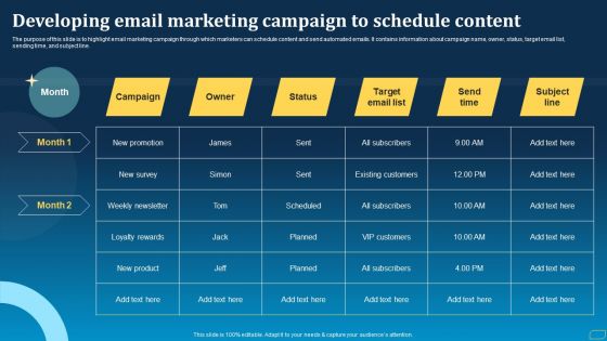 Direct Marketing Techniques To Enhance Business Presence Developing Email Marketing Campaign To Schedule Ideas PDF