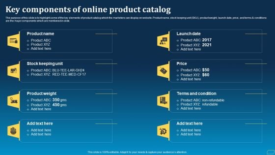 Direct Marketing Techniques To Enhance Business Presence Key Components Of Online Product Catalog Microsoft PDF