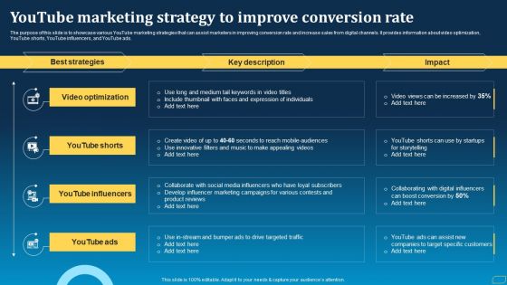 Direct Marketing Techniques To Enhance Business Presence Youtube Marketing Strategy To Improve Conversion Rate Portrait PDF