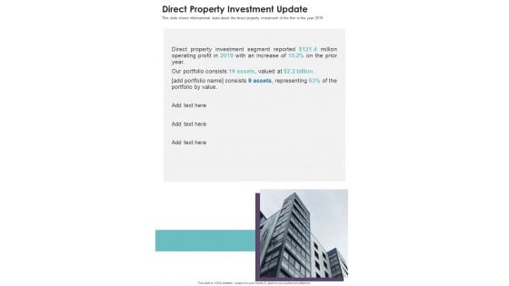 Direct Property Investment Update One Pager Documents