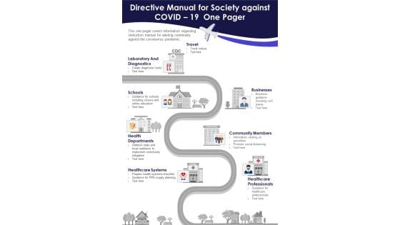 Directive Manual For Society Against COVID 19 One Pager PDF Document PPT Template