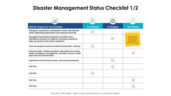 Disaster Management Status Checklist Growth Ppt PowerPoint Presentation Styles Good