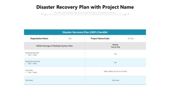 Disaster Recovery Plan With Project Name Ppt PowerPoint Presentation File Visuals PDF