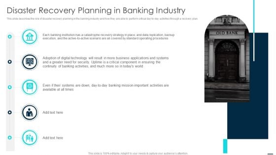 Disaster Recovery Planning In Banking Industry Icons PDF