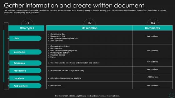 Disaster Recovery Strategic Plan Gather Information And Create Written Document Microsoft PDF