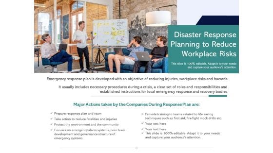 Disaster Response Planning To Reduce Workplace Risks Ppt PowerPoint Presentation Portfolio Demonstration PDF