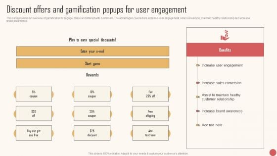 Discount Offers And Gamification Popups For User Engagement Inspiration PDF